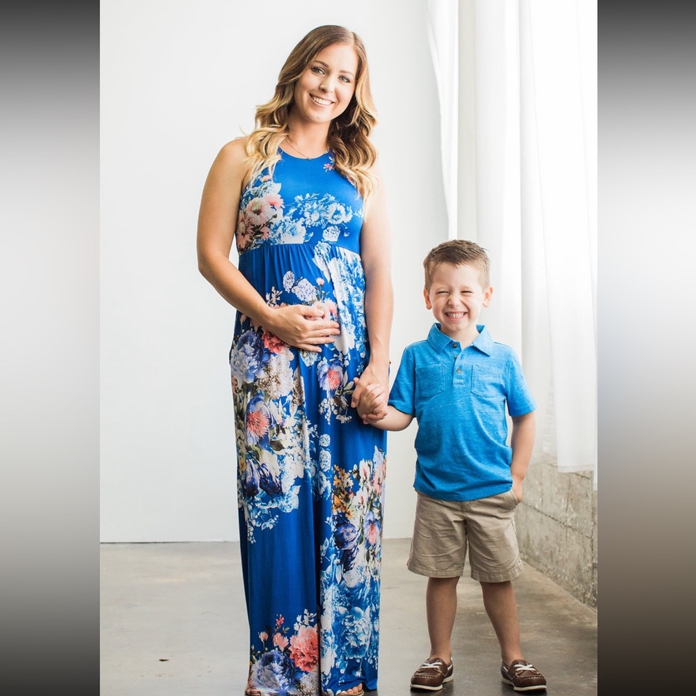Blue floral sleeveless maxi dress